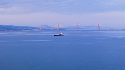 Greece Peloponnese Rio Antirio Bridge highway connection with the mainland aerial images