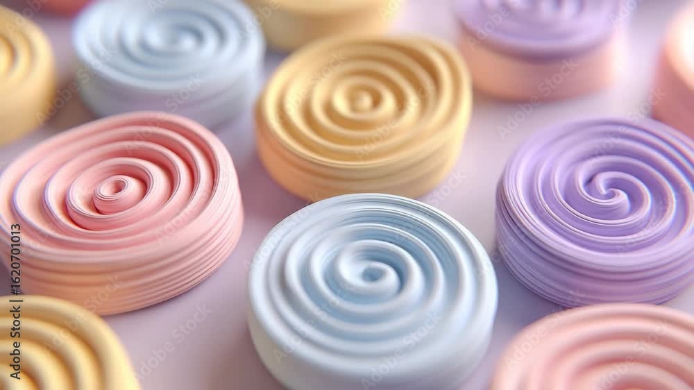Poster pastel swirl candy animation video background motion graphics seamless loop with abstract spiral swe
