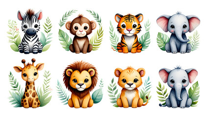 Fototapeta premium Vector illustration set of funny pet animal heads, including a tiger, cat, dog, lion, and bear, perfect for a fun baby or kid's design collectionVector illustration set of funny pet animal heads, incl