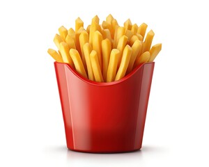 Crispy Golden French Fries in Red Carton; Delicious Fast Food Image; Studio Shot.
