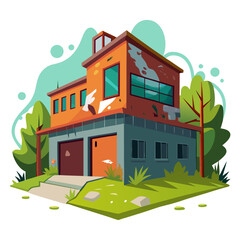 abandoned-building-with-graffiti---white-backgroun