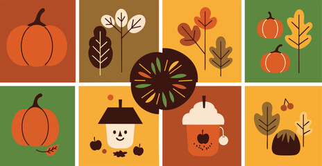 Flat Design Illustration Set of Autumn Fall Season Elements