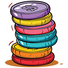 Vibrant Stack of Playful Coins Representing Wealth and Prosperity, Ready for a Fun Game or Educational Activity