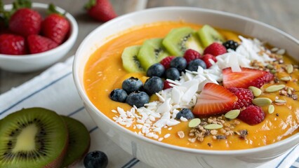Vibrant Mango Smoothie Bowl with Berries and Coconut