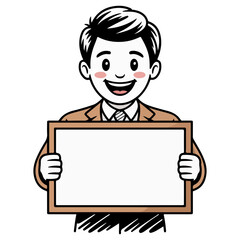 Man holding a blank sign transparent png vector