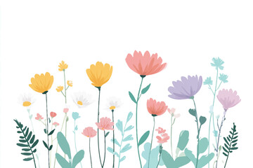 Naklejka premium Delicate Watercolor Flower Meadow Illustration with Pastel Colors for Springtime Designs and Botanical Art Projects with a White Background