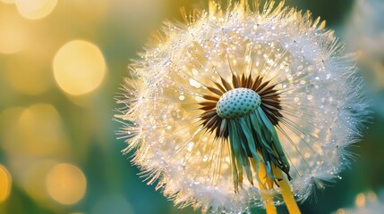 Dewy dandelion in soft focus