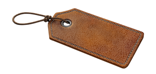 blank brown leather tag label on transparent background,  png