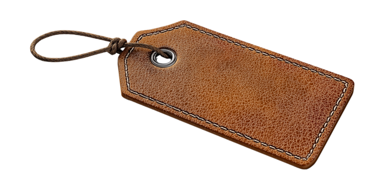 blank brown leather tag label on transparent background, png