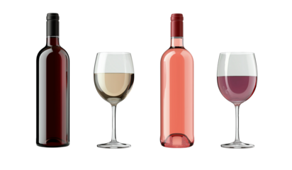 wine bottle and glass set, cutout