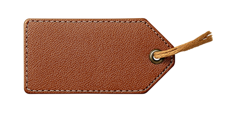 blank brown leather tag label on transparent background,  png