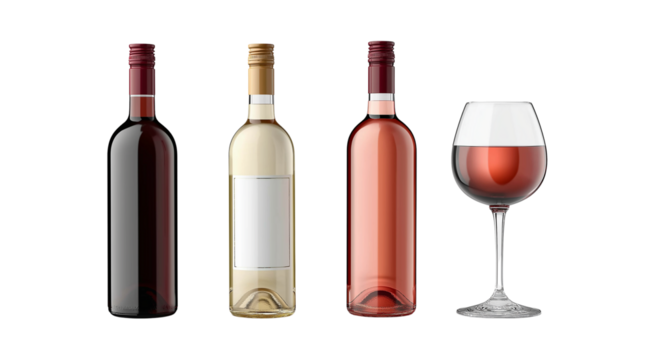 wine bottle and glass set, cutout - Powered by Adobe