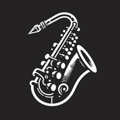 Naklejka premium Stylized saxophone illustration in bold black and white design, perfect for music and jazz themes