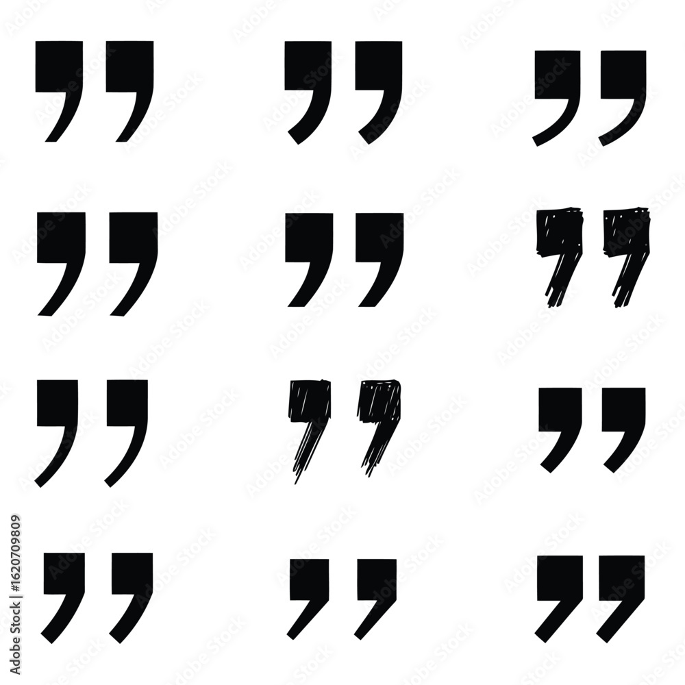 Aufkleber art of collection of various black quotation marks isolated on white background, representing speech