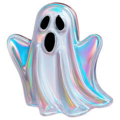 Naklejka premium A glossy, colorful ghost figure with a surprised expression, featuring flowing contours and a shimmering appearance.