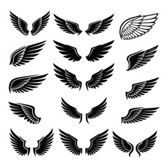 Art of collection of diverse wing designs, isolated on white background