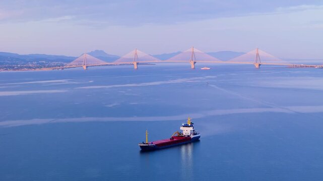 Greece Peloponnese Rio Antirio Bridge highway connection with the mainland aerial images