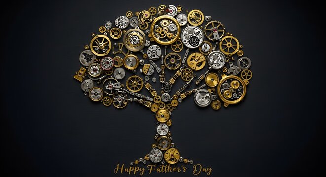 Intricate Steampunk Gear Tree Represents Family Bonds and Father's Day Celebration