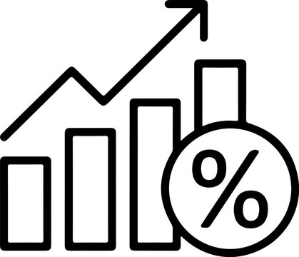 Line graph with rising bars and a percentage symbol indicating financial growth and success