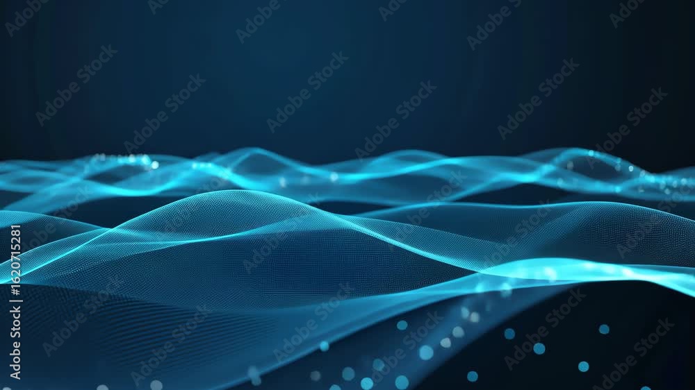 Poster immerse in the mesmerizing dance of blue waves adorned with sparkling particles, creating a tranquil