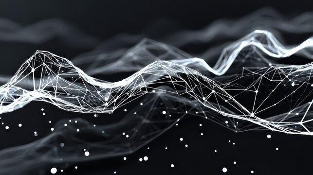 Plexus mesh is evolving, forming a futuristic landscape on black background