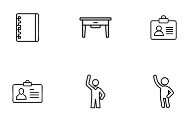 Collection of Office Supplies and People Icons for Business and Work Environments	
