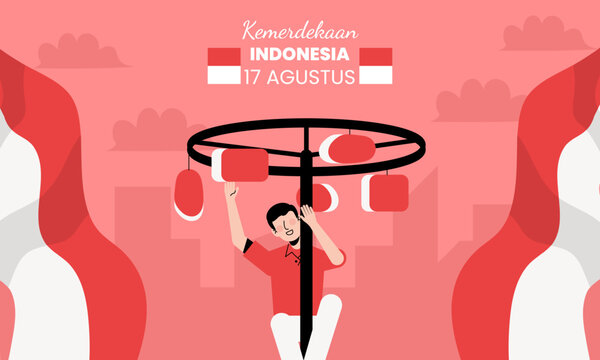 Panjat Pinang Illustration of Indonesian Independence Day Celebration