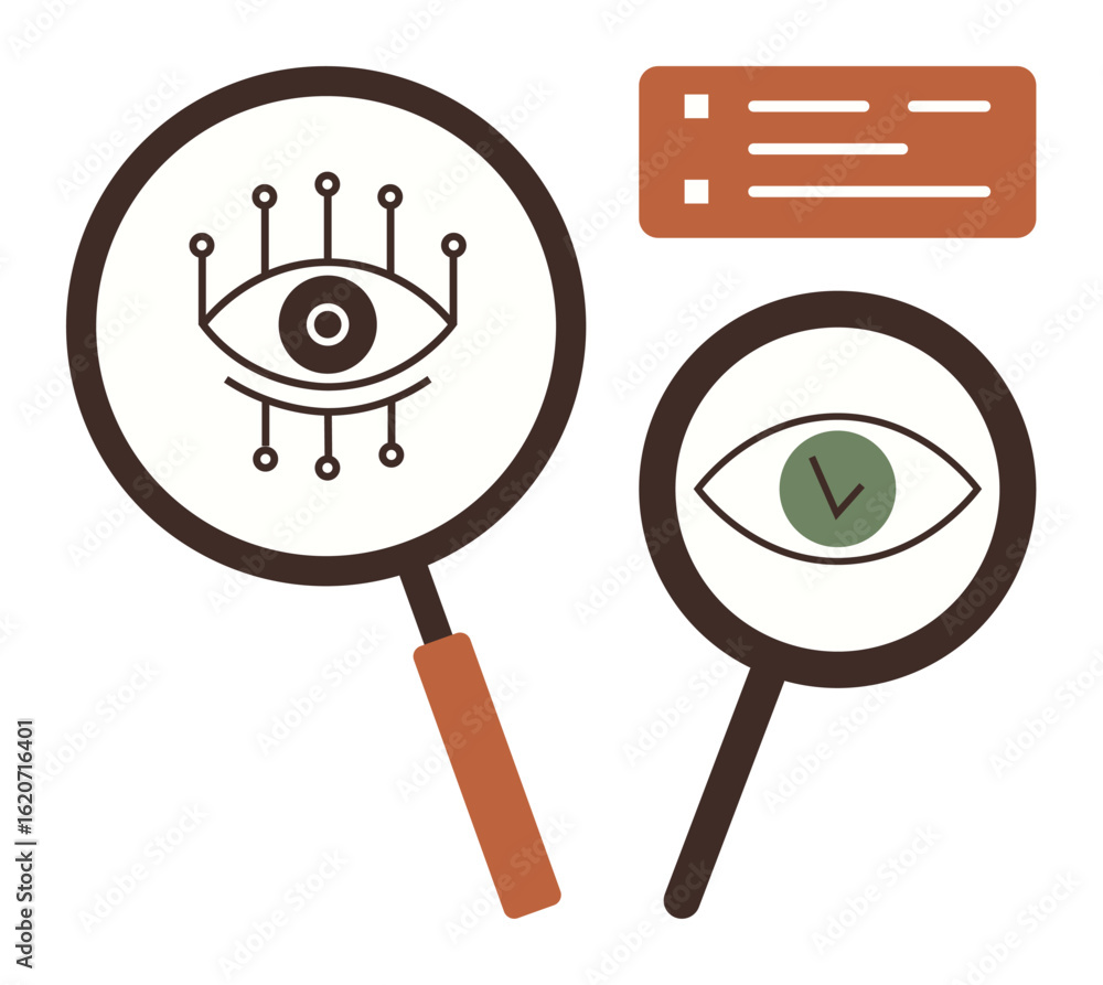 Aufkleber magnifying glasses displaying a digital eye with circuits and a green checkmark eye, paired with a l