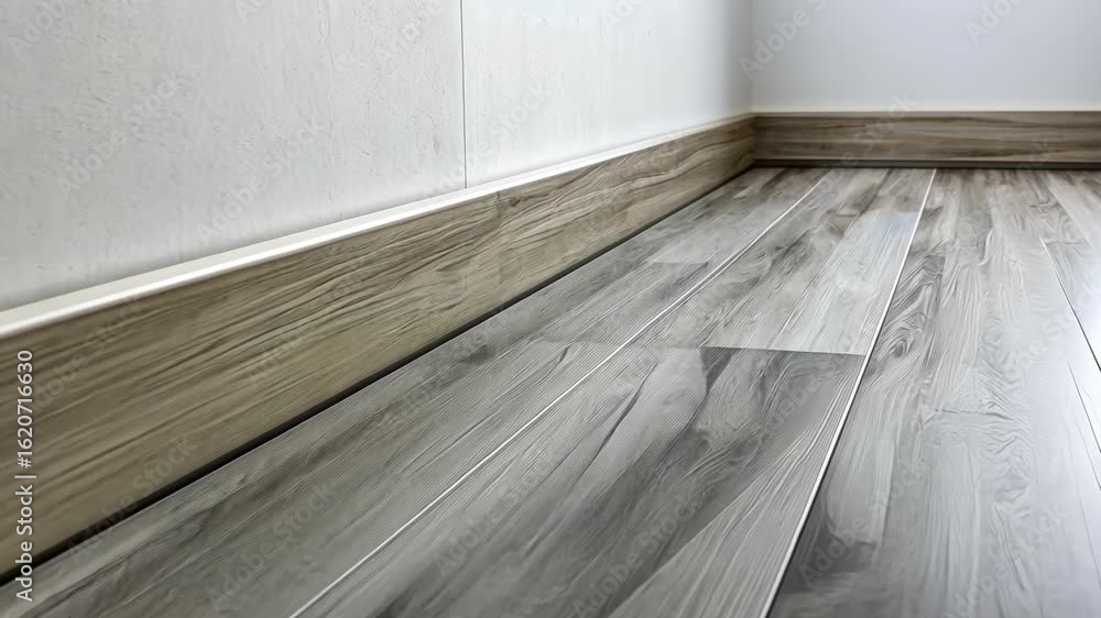 Poster details highlight the smooth flooring transition combined with contemporary design choices in an inv