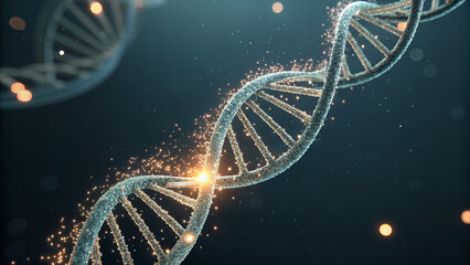 3D DNA strand, glowing DNA helix, genetic structure, molecular biology, biotechnology concept, DNA visualization, double helix model, futuristic science background, bioinformatics illustration, glowin