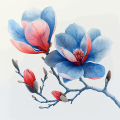 Magnolia Flower, watercolor vector, isolated on a white background.