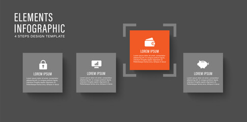 4 steps process modern infographic design template. Process flow chart, business infographic mockup with icons