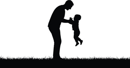 Happy father lifting up his baby son silhouette 
