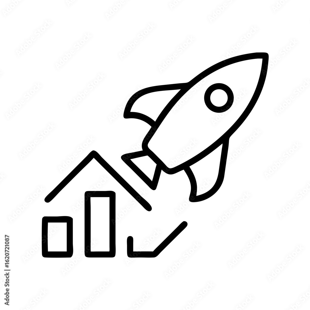 Aufkleber rocket launch with business growth chart icon for startup success and financial performance analysis