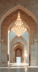 Obraz premium Grand mosque interior, arches and chandelier