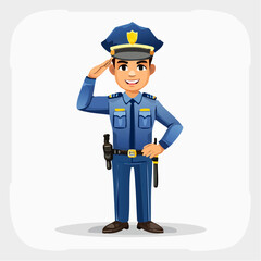 A Symbol of Justice: A Policeman in Uniform, A standing police officer, saluting with his hand to his head, the epitome of duty, respect, and commitment. a symbol of security, justice, and the law.