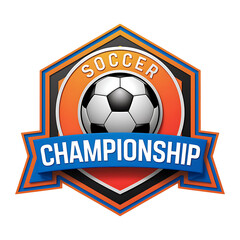 Soccer championship emblem with ball and banner