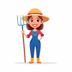 The Cheerful Farmer: An illustration of a female farmer standing in the agricultural field, portraying her connection with the natural world. She wears her trusty hat and a tool of her trade