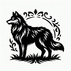 Obraz premium Stylized black wolf silhouette with ornate decorative flourish