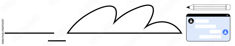 Poster pencil, cloud shape, and form symbolize writing, idea sharing, and digital data storage. ideal for e