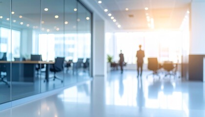 Modern Office Interior Design Sunlight Through Windows.