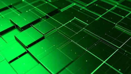 Abstract Green Cubes Technology Background Digital Grid.