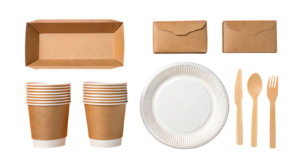 Eco-friendly disposable tableware set for convenient takeaway dining and picnics, promoting sustainability.