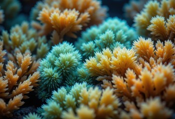 Fototapeta premium Close up Coral Reef Textures in Vibrant Green Blue and Orange