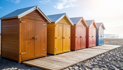 Colorful Beach Cabanas on Sunny Day Perfect Summer Vacation Vibe.
