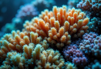 Fototapeta premium Close up Coral Reef Textures in Vibrant Green Blue and Orange