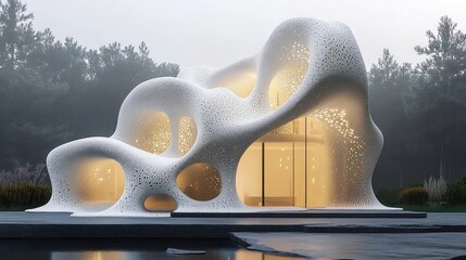 3D printed architectural structures showcasing sustainable design, advanced digital fabrication, modular construction techniques, and futuristic urban innovation for modern environments.