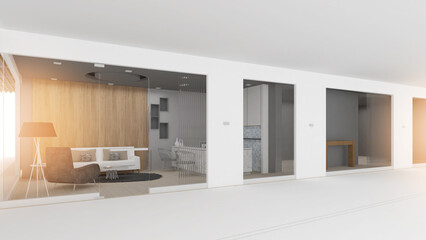 Exterior of small shop and reception area, 3d rendering.