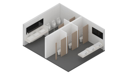 Isometric view of a bathroom,residential area, 3d rendering.