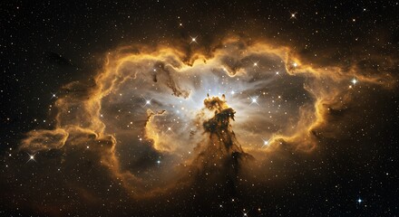 Bright Nebula Cloud in Deep Space with Stars and Cosmic Dust
